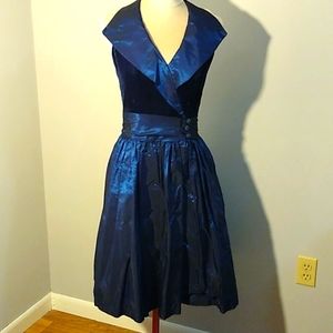 Vintage Alfred Angelo Evening Gown Satin and Velvet Blue Size 8 $55